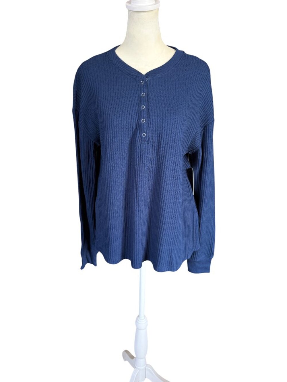 Sonoma blue long sleeve quarter snap pullover ribbed stretchy top size small